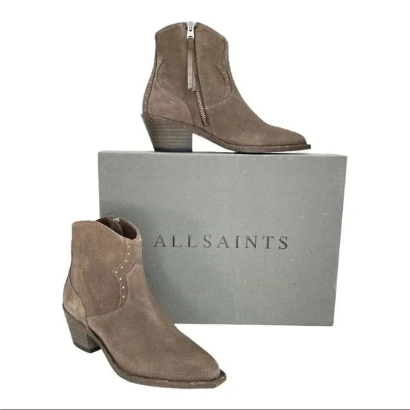 All Saints Melanie Almond Brown Suede Leather Womens Ankle Boots Size 5M - Picture 2 of 16